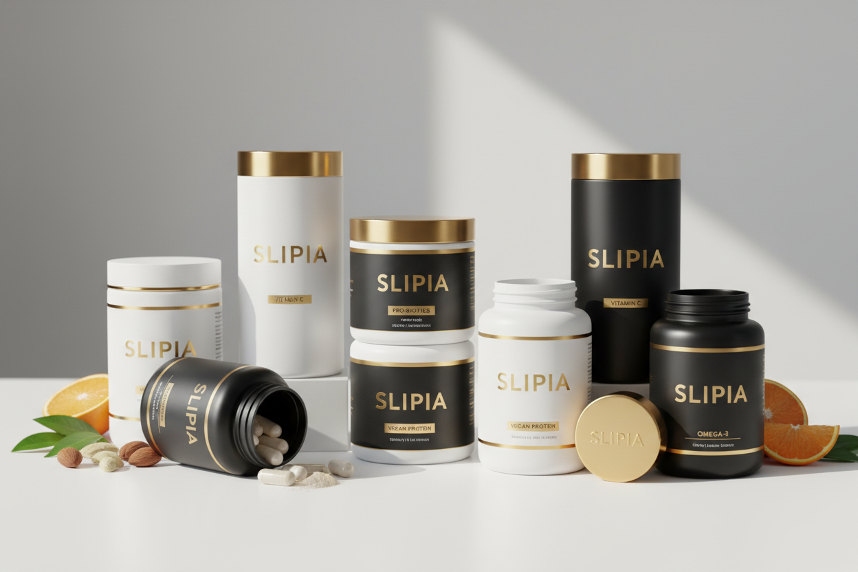 ضع على العلب اسم slipia باللون الذهبي